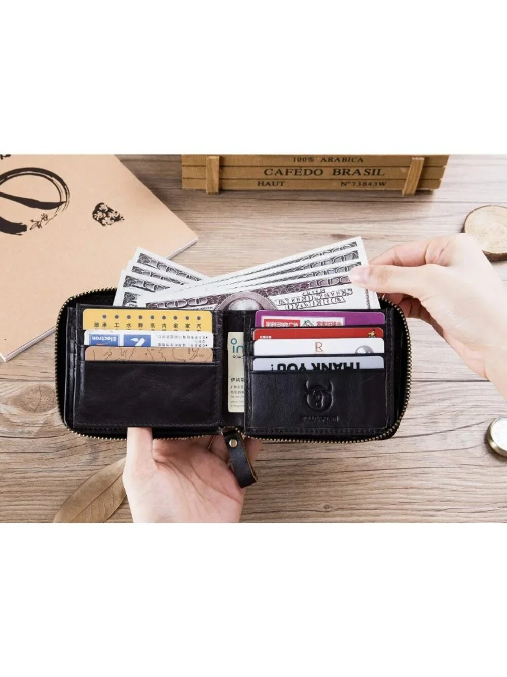 Genuine Leather RFID Blocking Bifold Wallet - Secure Zip Around, Multi Credit